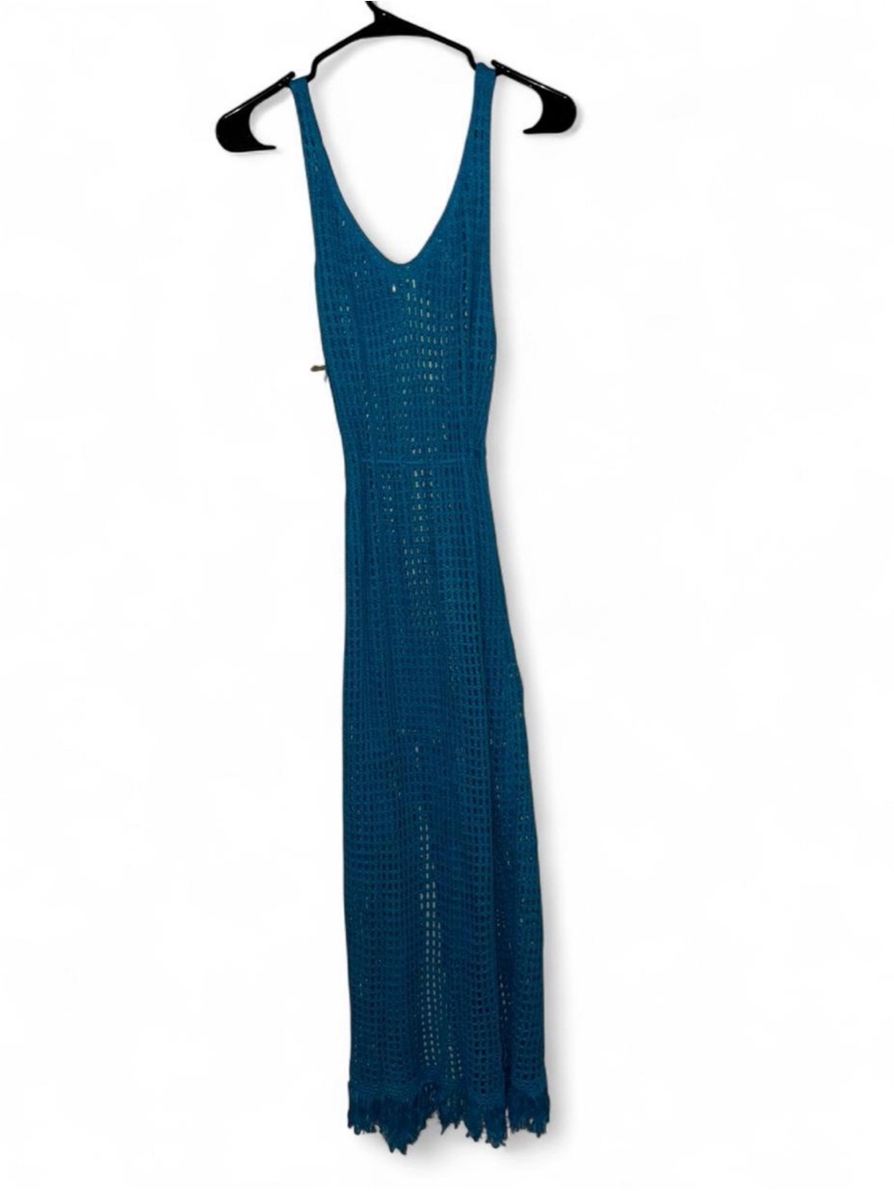 Turquoise Crochet Maxi Dress with Front Slit - Picture 3 of 5